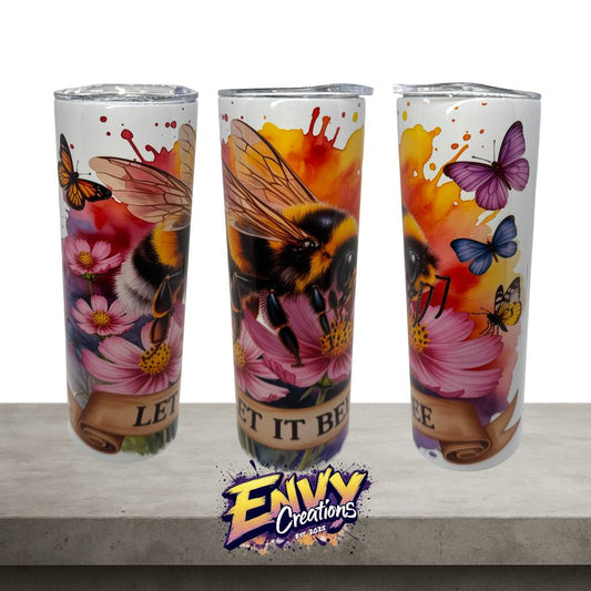 Let It Bee – Floral Bumblebee & Butterfly Design – 20oz Stainless Steel Tumbler