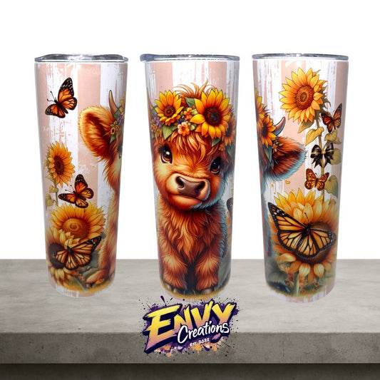 Highland Cow - Sunflowers – 20oz Stainless Steel Tumbler