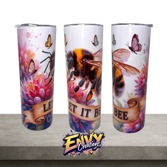 Let It Bee Design 2 – Floral Bumblebee & Butterfly Design – 20oz Stainless Steel Tumbler