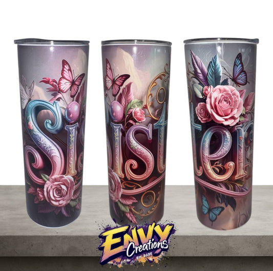 Sister - Floral & Butterfly - 20oz Stainless Steel Tumbler
