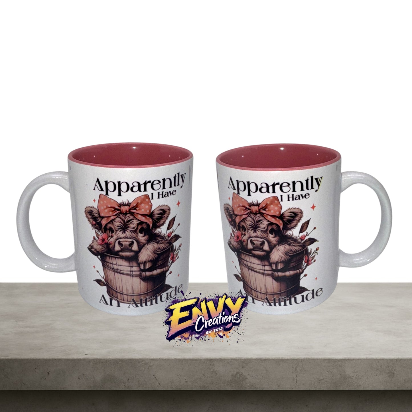 ‘Apparently I have an attitude’ highland cow mug